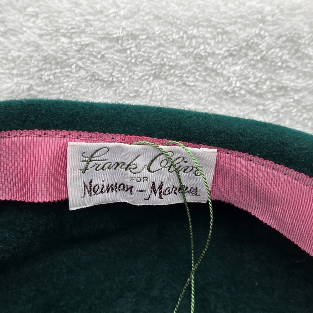 Vintage Frank Olive For Neiman-Marcus Wool/Felt Hat Round Green/Pink NY Couture